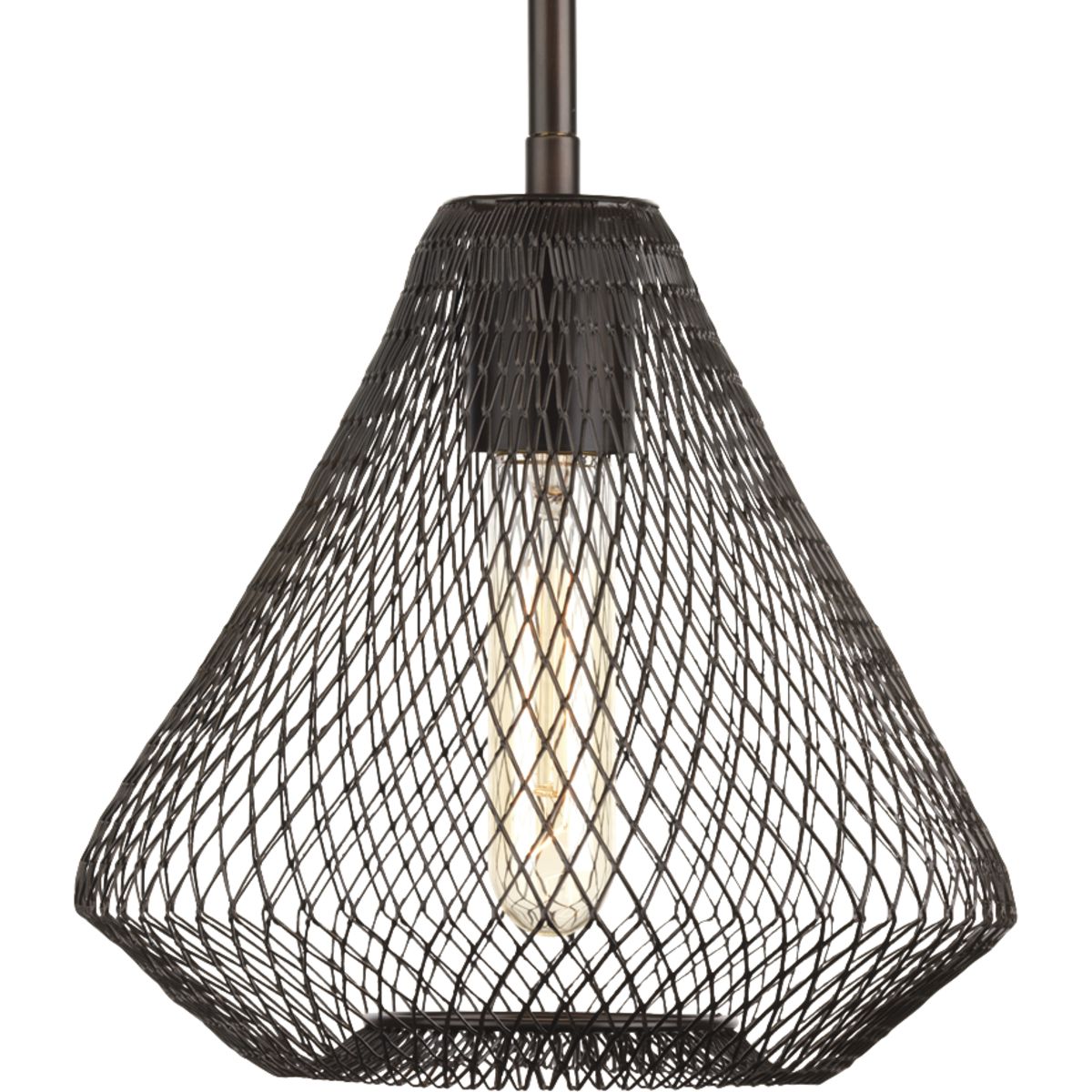 PROGRESS LIGHTING P5338-20 Antique Bronze Mesh Collection One-Light Antique Bronze Farmhouse Pendant Light
