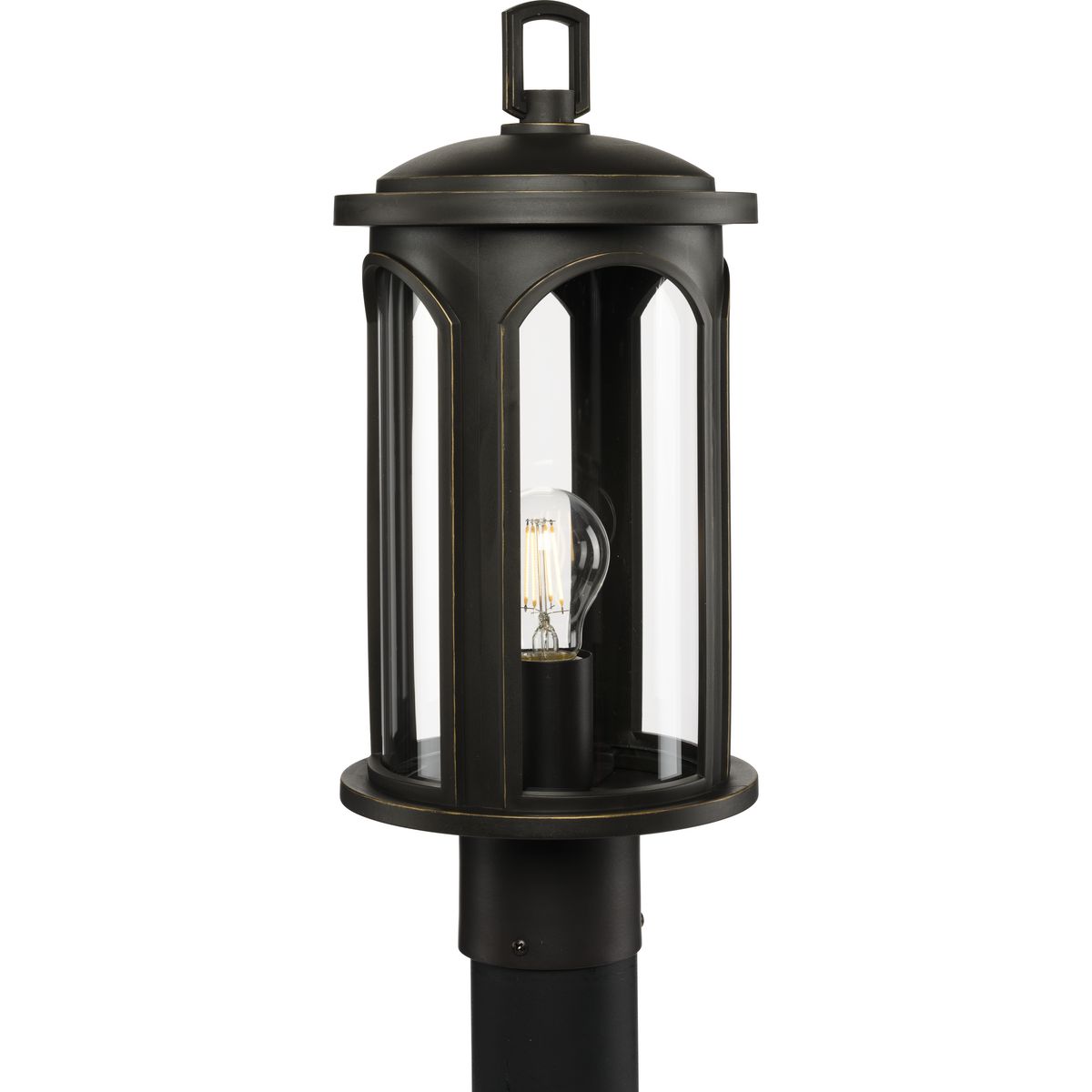 PROGRESS LIGHTING P540033-020 Antique Bronze Gables Collection One-Light Antique Bronze and Clear Glass Transitional Style Outdoor Post Lantern with DURASHIELD