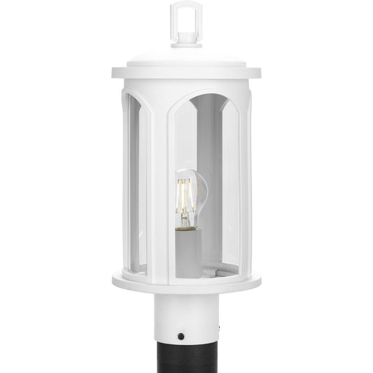 PROGRESS LIGHTING P540033-028 Satin White Gables Collection One-Light Coastal Satin White Clear Glass Outdoor Post Light with DURASHIELD
