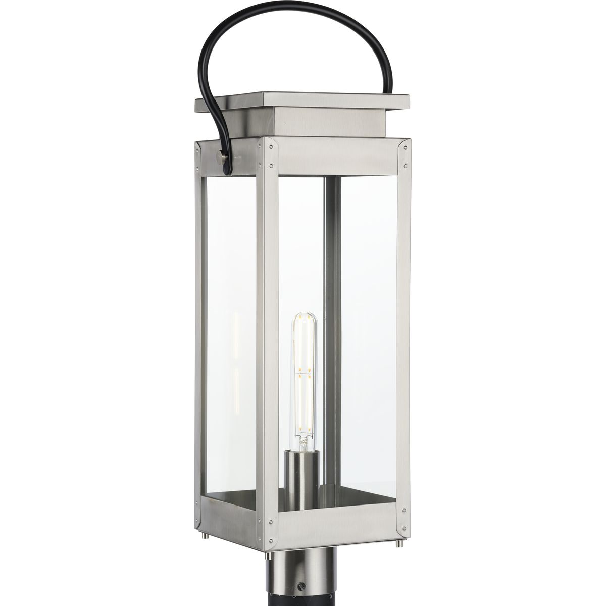 PROGRESS LIGHTING P540046-135 Stainless Steel Union Square Collection One-Light Stainless Steel and Clear Glass Outdoor Post Lantern