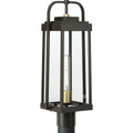 PROGRESS LIGHTING P540090-020 Antique Bronze Walcott Collection One-Light Antique Bronze with Brasstone Accents Clear Glass Transitional Outdoor Post Light