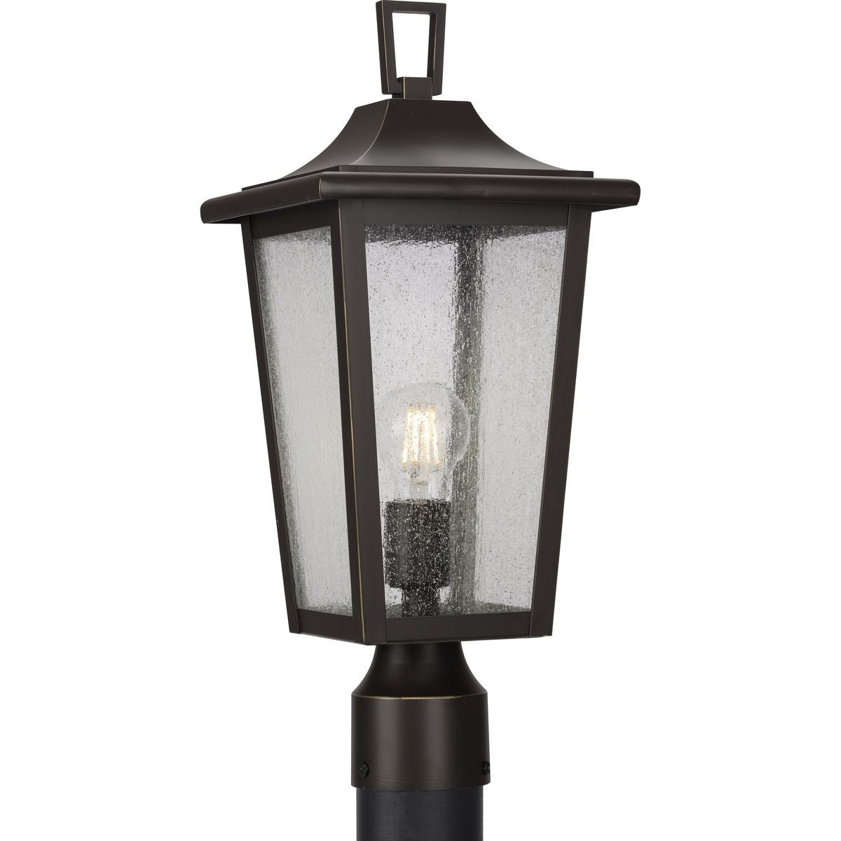 PROGRESS LIGHTING P540093-020 Antique Bronze Padgett Collection One-Light Transitional Antique Bronze Clear Seeded Glass Outdoor Post Light