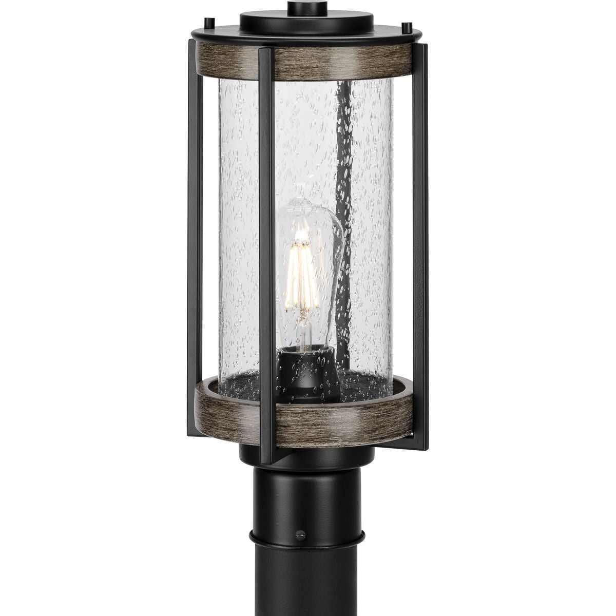PROGRESS LIGHTING P540094-31M Matte Black Whitmire Collection One-Light Farmhouse Matte Black Clear Seeded Glass Outdoor Post Light