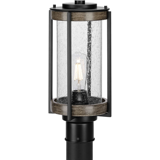 PROGRESS LIGHTING P540094-31M Matte Black Whitmire Collection One-Light Farmhouse Matte Black Clear Seeded Glass Outdoor Post Light