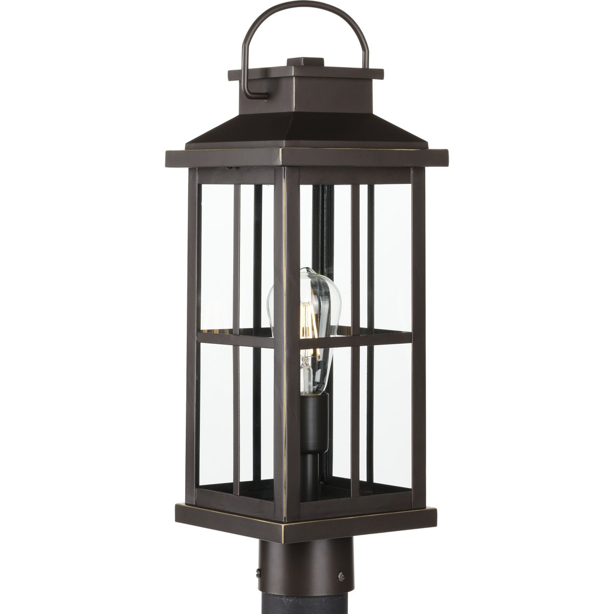 PROGRESS LIGHTING P540095-020 Antique Bronze Williamston Collection One-Light Antique Bronze and Clear Glass Transitional Style Outdoor Post Lantern