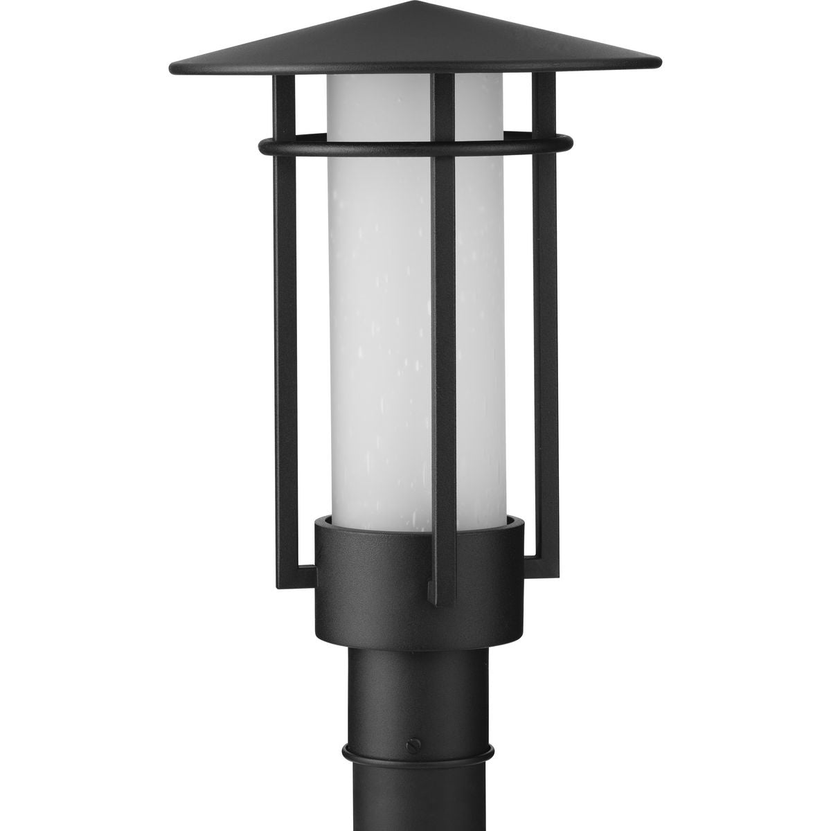 PROGRESS LIGHTING P540097-031 Textured Black Exton Collection One-Light Textured Black and Etched Seeded Glass Modern Style Outdoor Post Lantern