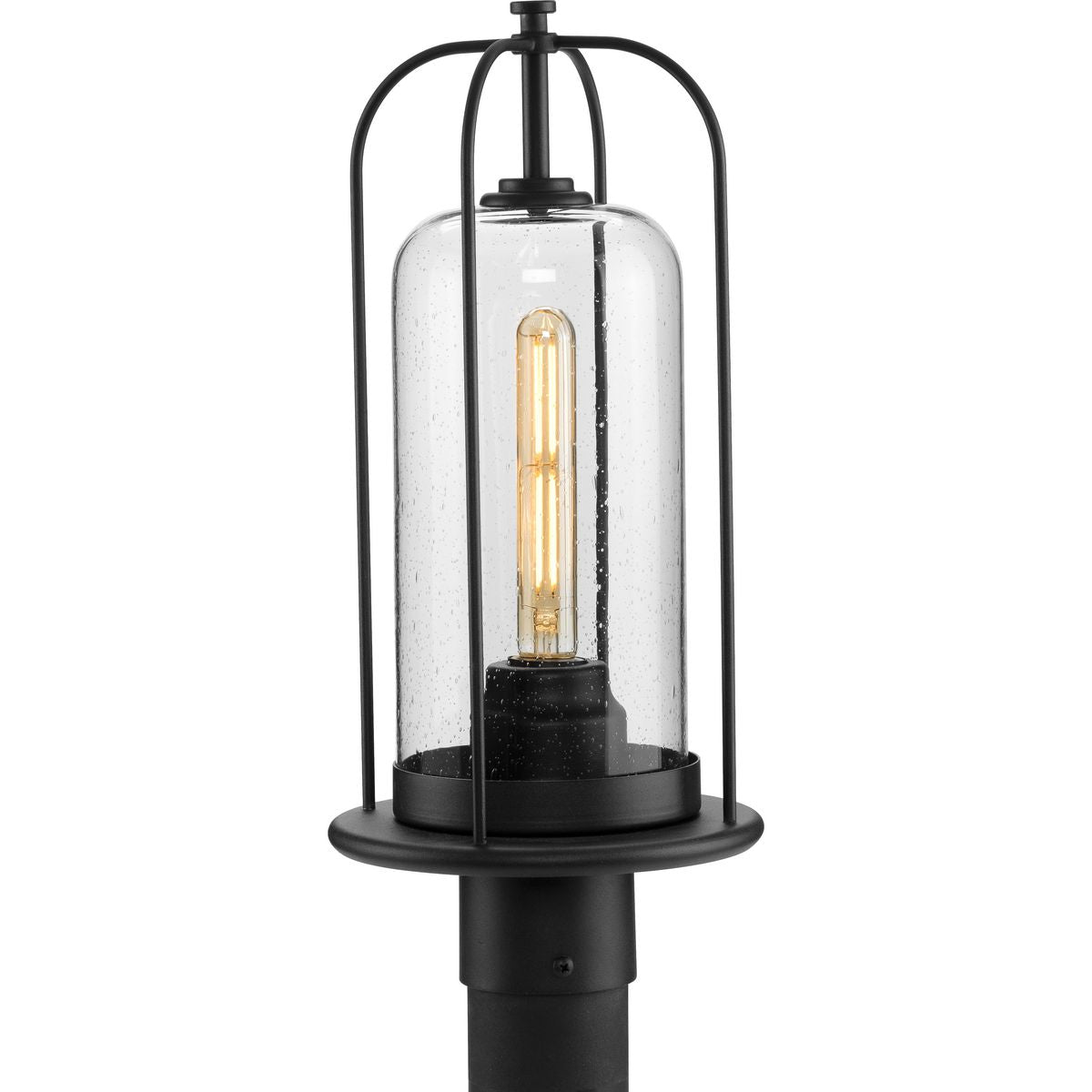 PROGRESS LIGHTING P540292-031 Textured Black Watch Hill Collection One-Light Textured Black and Clear Seeded Glass Farmhouse Style Outdoor Post Lantern