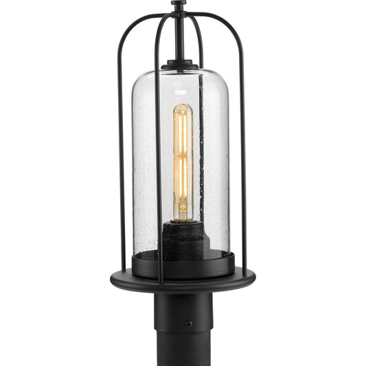 PROGRESS LIGHTING P540292-031 Textured Black Watch Hill Collection One-Light Textured Black and Clear Seeded Glass Farmhouse Style Outdoor Post Lantern
