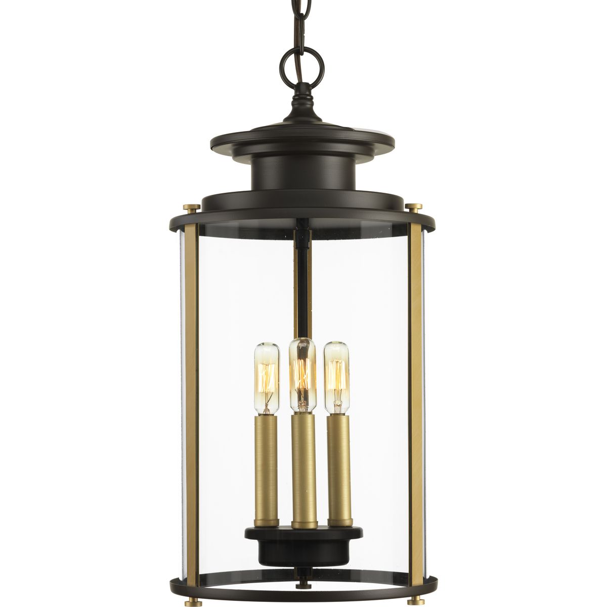 PROGRESS LIGHTING P550012-020 Antique Bronze Squire Collection Three-Light Hanging Lantern