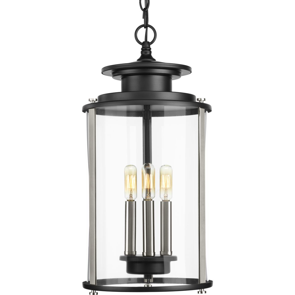 PROGRESS LIGHTING P550012-031 Matte Black Squire Collection Three-Light Hanging Lantern