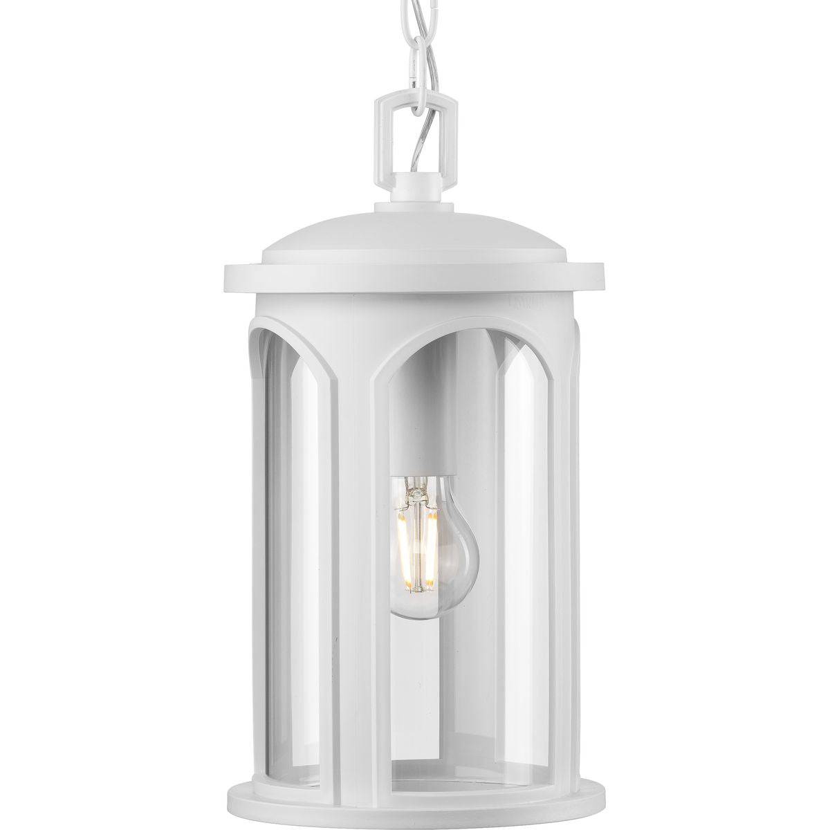 PROGRESS LIGHTING P550050-028 Satin White Gables Collection One-Light Coastal Satin White Clear Glass Outdoor Wall Lantern