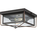 PROGRESS LIGHTING P550069-020 Antique Bronze Barlowe Collection Two-Light Antique Bronze and Clear Seeded Glass Farmhouse Style Flush Mount Ceiling Light