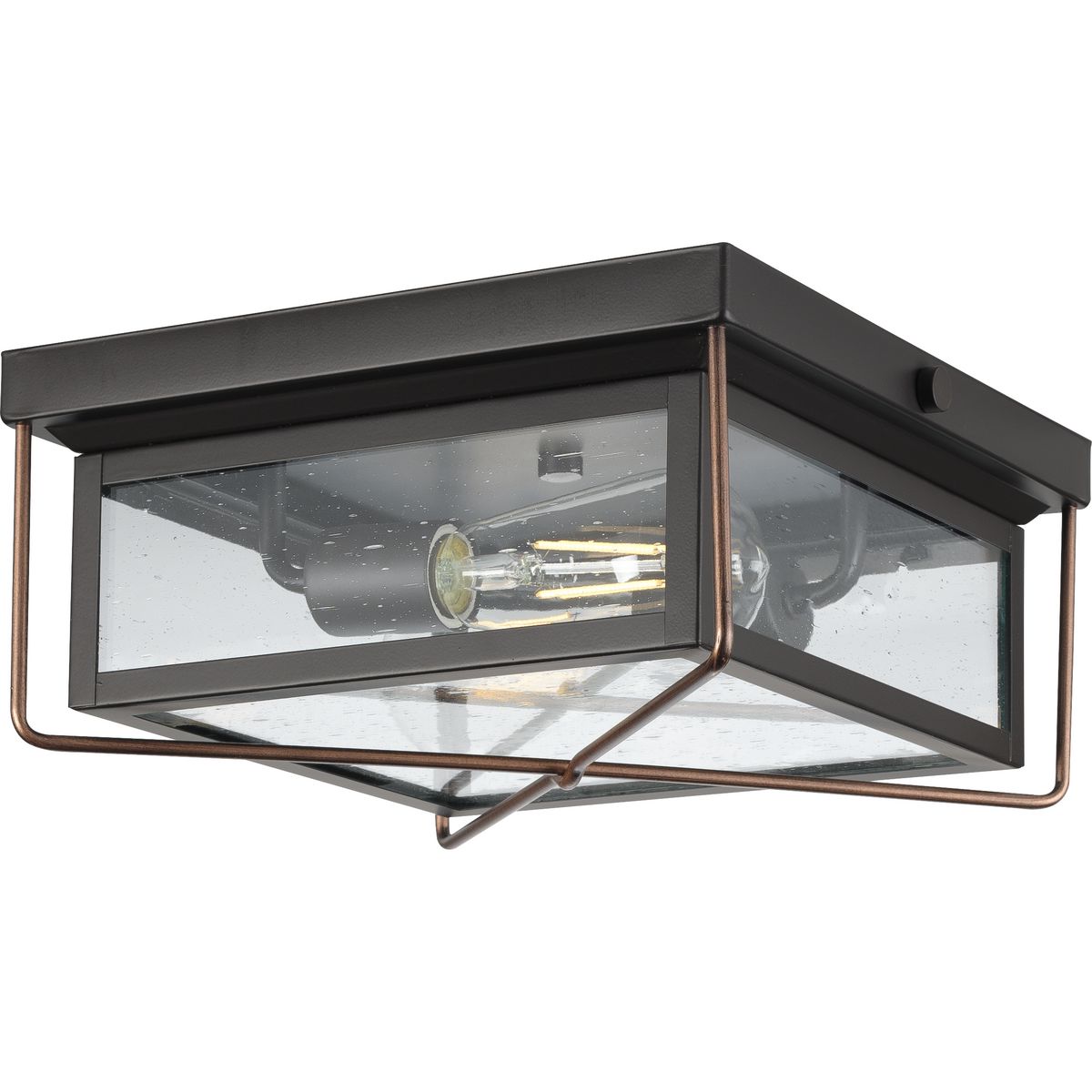 PROGRESS LIGHTING P550069-020 Antique Bronze Barlowe Collection Two-Light Antique Bronze and Clear Seeded Glass Farmhouse Style Flush Mount Ceiling Light