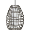 PROGRESS LIGHTING P550083-031 Matte Black Pawley Collection One-Light Matte Black and Dark Gray Rattan Indoor/Outdoor Hanging Pendant Light