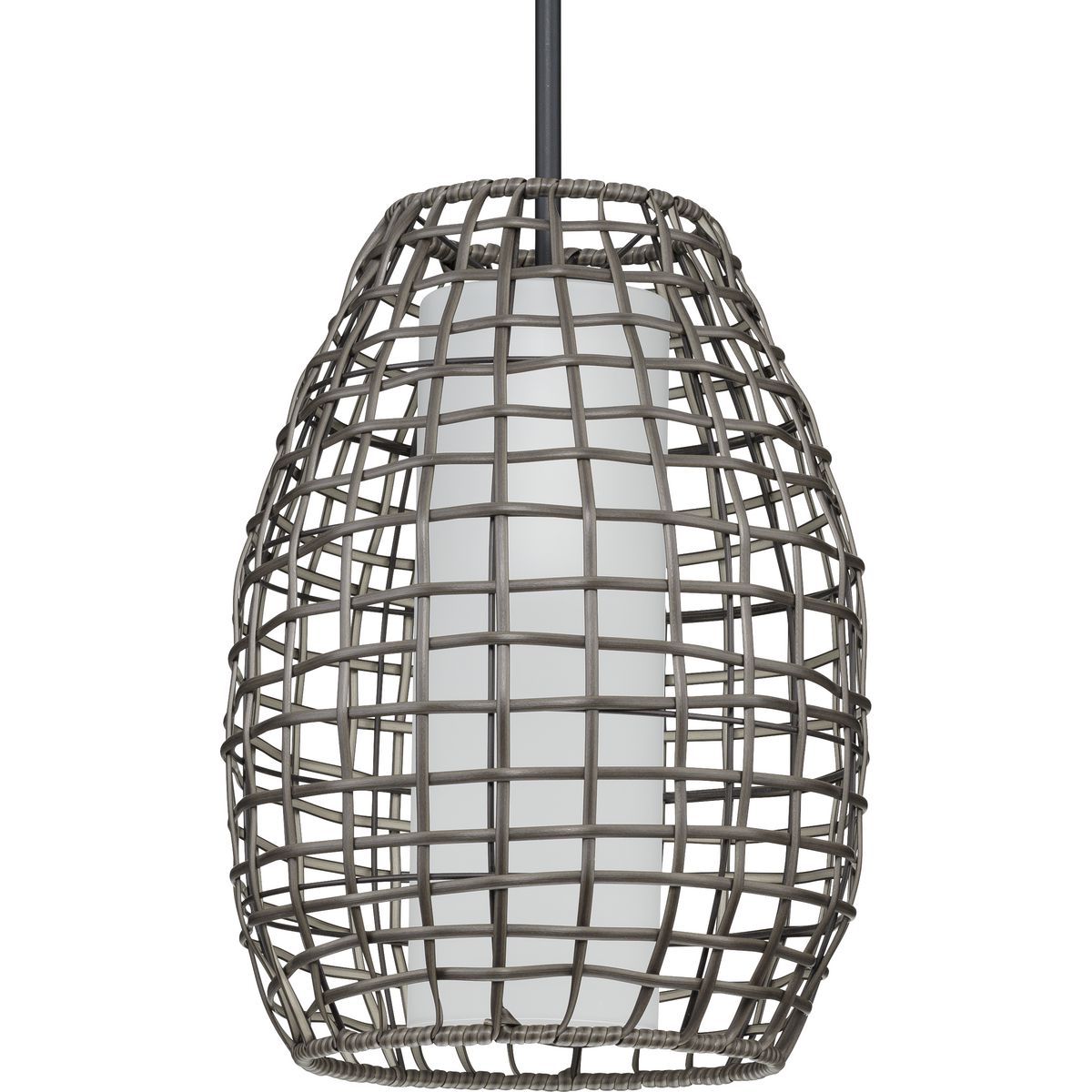PROGRESS LIGHTING P550083-031 Matte Black Pawley Collection One-Light Matte Black and Dark Gray Rattan Indoor/Outdoor Hanging Pendant Light