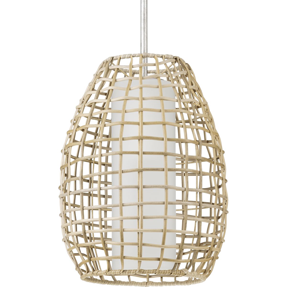 PROGRESS LIGHTING P550083-141 Galvanized Finish Pawley Collection One-Light Galvanized and Natural Rattan Indoor/Outdoor Hanging Pendant Light