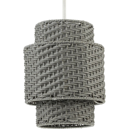 PROGRESS LIGHTING P550084-151 Cottage White Manteo One-Light Cottage White with Weathered Grey Rattan Indoor/Outdoor Hanging Pendant Light