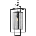 PROGRESS LIGHTING P550089-031 Matte Black Navarre One-Light Matte Black and Seeded Glass Indoor/Outdoor Hanging Pendant Light
