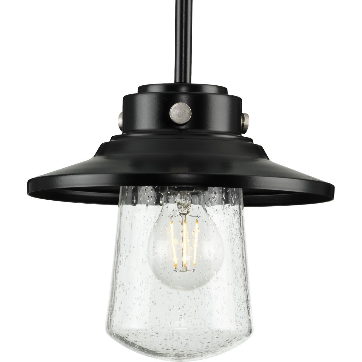 PROGRESS LIGHTING P550093-031 Matte Black Tremont Collection One-Light Matte Black and Clear Seeded Glass Farmhouse Style Hanging Mini-Pendant Light