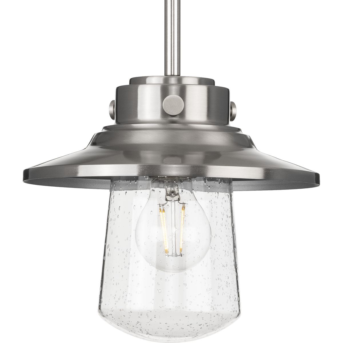 PROGRESS LIGHTING P550093-135 Stainless Steel Tremont Collection One-Light Stainless Steel and Clear Seeded Glass Farmhouse Style Hanging Mini-Pendant Light