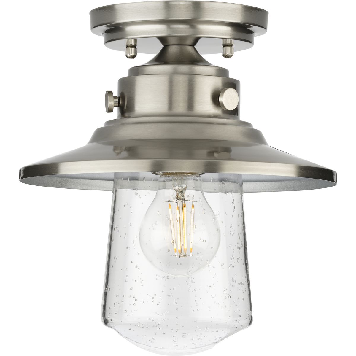 PROGRESS LIGHTING P550094-135 Stainless Steel Tremont Collection One-Light Stainless Steel and Clear Seeded Glass Farmhouse Style Ceiling Light