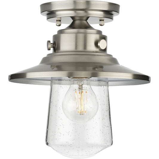 PROGRESS LIGHTING P550094-135 Stainless Steel Tremont Collection One-Light Stainless Steel and Clear Seeded Glass Farmhouse Style Ceiling Light