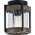 PROGRESS LIGHTING P550109-31M Matte Black Whitmire Collection One-Light Matte Black with Aged Oak Accents Clear Seeded Glass Farmhouse Outdoor Ceiling Mount Light