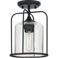 PROGRESS LIGHTING P550110-031 Textured Black Watch Hill Collection One-Light Textured Black Clear Seeded Glass Farmhouse Semi-Flush Light