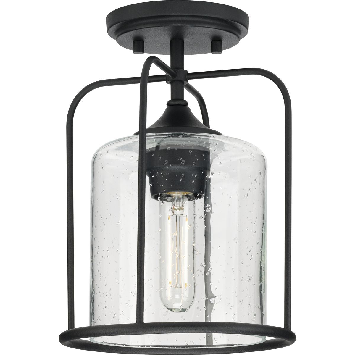 PROGRESS LIGHTING P550110-031 Textured Black Watch Hill Collection One-Light Textured Black Clear Seeded Glass Farmhouse Semi-Flush Light