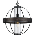 PROGRESS LIGHTING P550111-31M Matte Black Terrace Collection One-Light Matte Black Clear Seeded Glass Global Outdoor Hanging Light