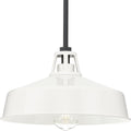 PROGRESS LIGHTING P550116-030 White Cedar Springs Collection One-Light Textured Black White Metal Shade Farmhouse Outdoor Hanging Light