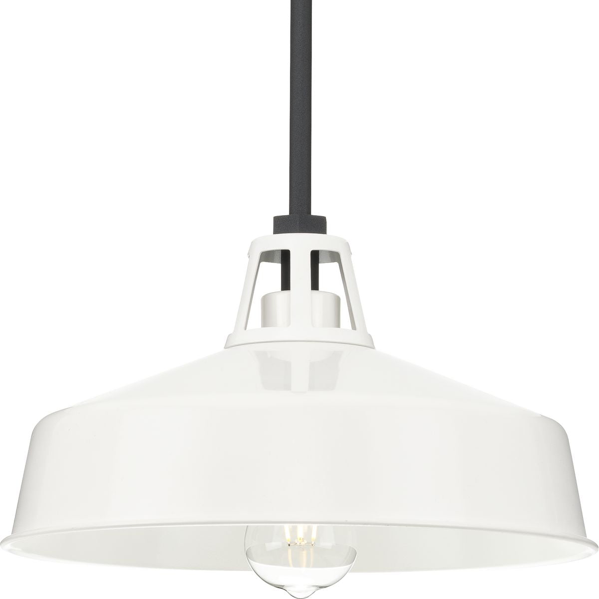 PROGRESS LIGHTING P550116-030 White Cedar Springs Collection One-Light Textured Black White Metal Shade Farmhouse Outdoor Hanging Light