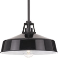 PROGRESS LIGHTING P550116-031 Black Cedar Springs Collection One-Light Textured Black Black Metal Shade Farmhouse Outdoor Hanging Light