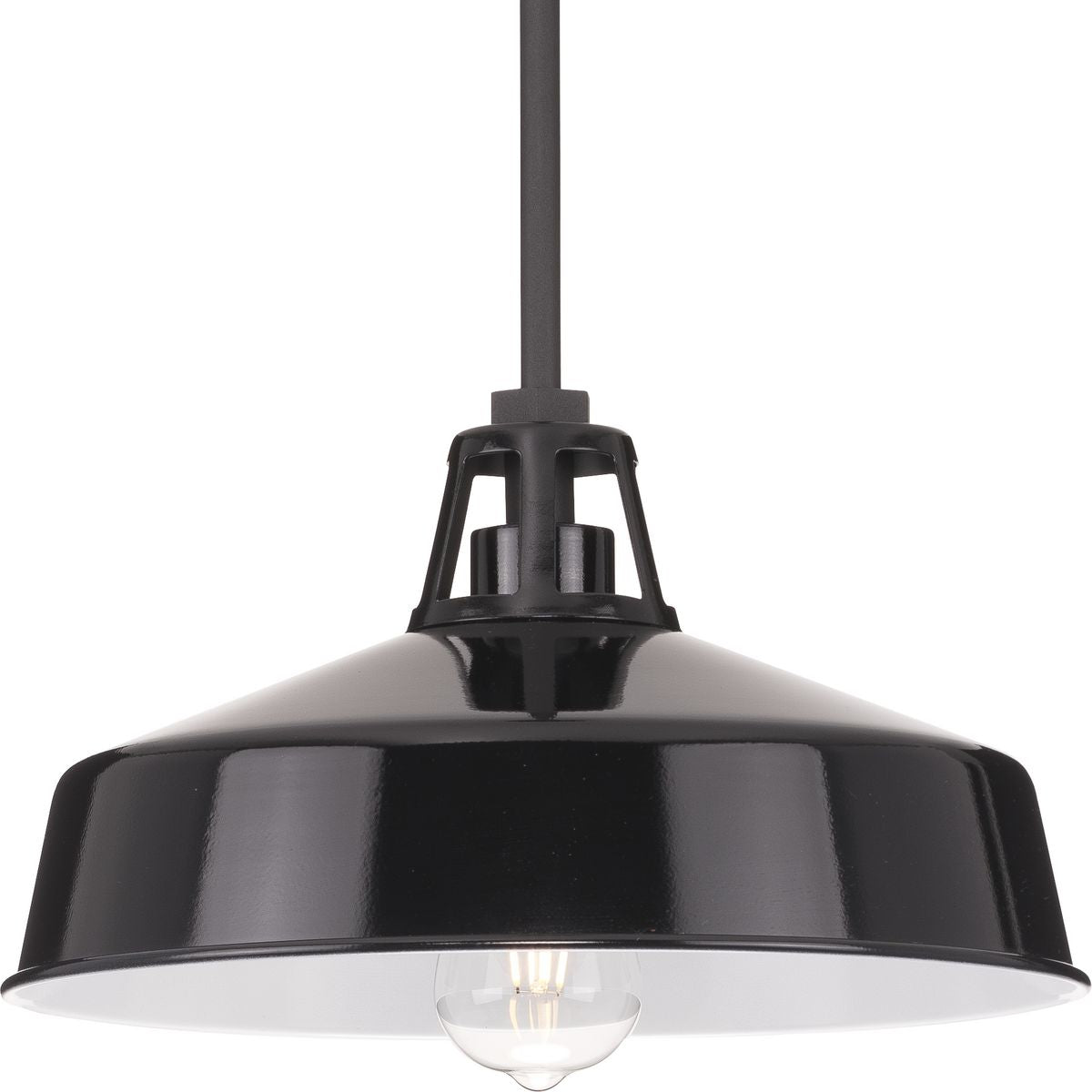 PROGRESS LIGHTING P550116-031 Black Cedar Springs Collection One-Light Textured Black Black Metal Shade Farmhouse Outdoor Hanging Light