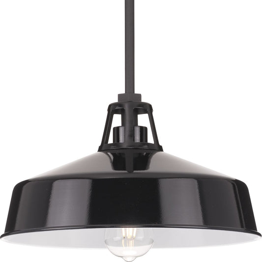 PROGRESS LIGHTING P550116-031 Black Cedar Springs Collection One-Light Textured Black Black Metal Shade Farmhouse Outdoor Hanging Light