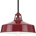 PROGRESS LIGHTING P550116-039 Red Cedar Springs Collection One-Light Textured Black Red Metal Shade Farmhouse Outdoor Hanging Light