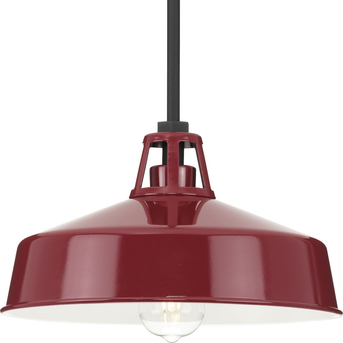 PROGRESS LIGHTING P550116-039 Red Cedar Springs Collection One-Light Textured Black Red Metal Shade Farmhouse Outdoor Hanging Light