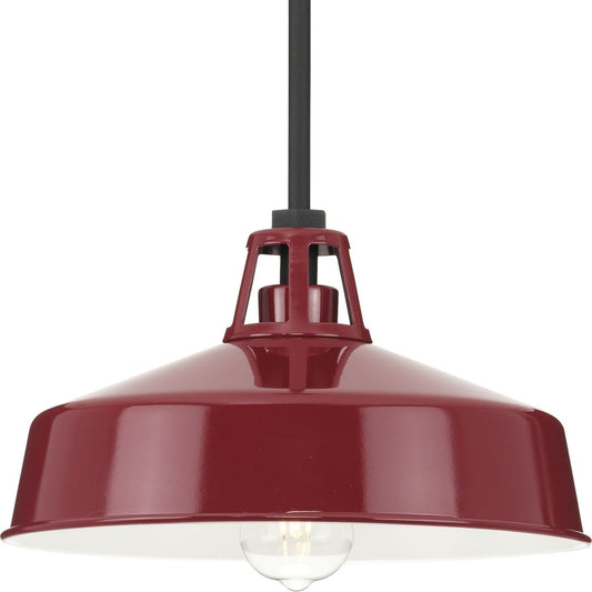 PROGRESS LIGHTING P550116-039 Red Cedar Springs Collection One-Light Textured Black Red Metal Shade Farmhouse Outdoor Hanging Light