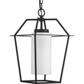 PROGRESS LIGHTING P550120-031 Textured Black Chilton Collection One-Light New Traditional Textured Black Etched Opal Glass Outdoor Hanging Light