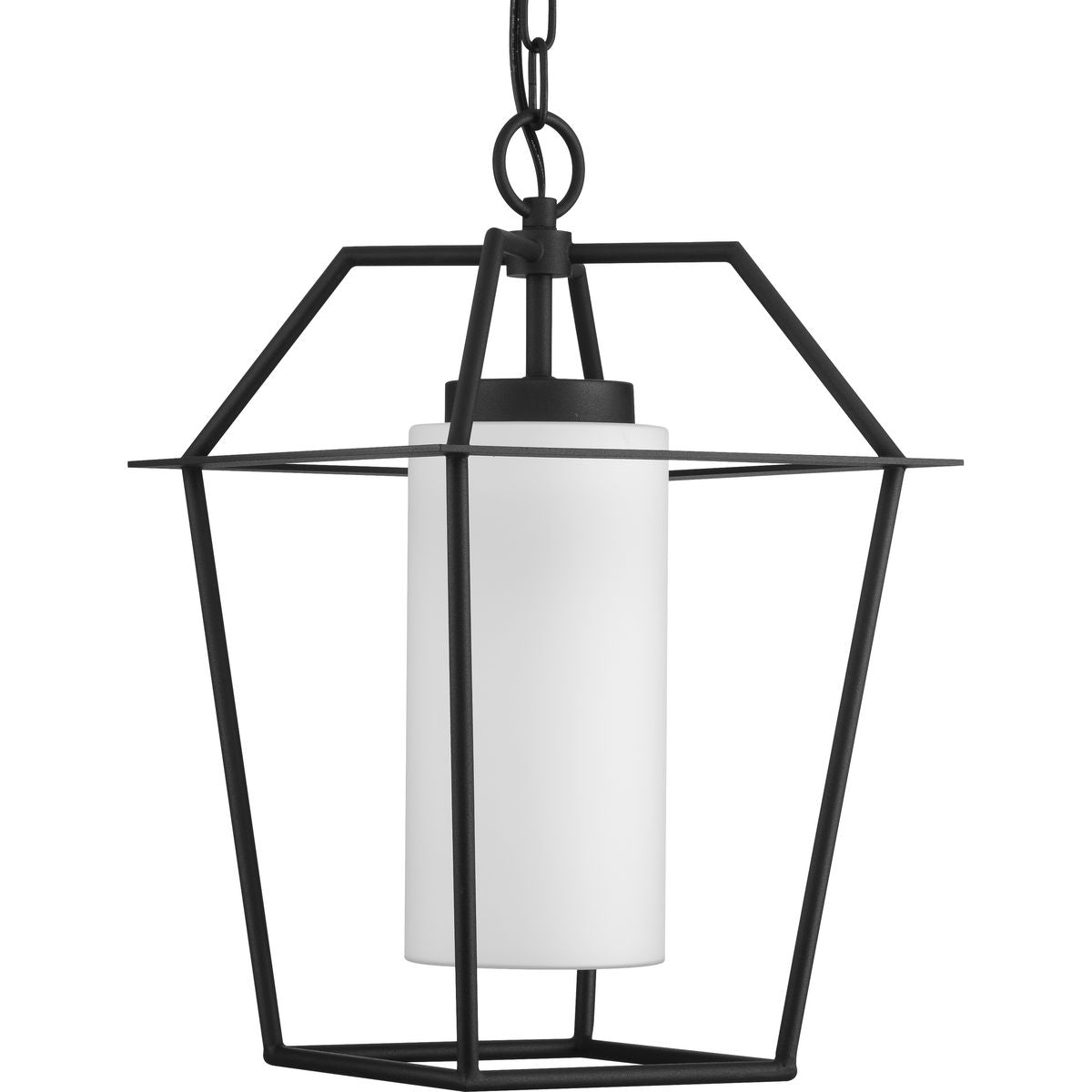 PROGRESS LIGHTING P550120-031 Textured Black Chilton Collection One-Light New Traditional Textured Black Etched Opal Glass Outdoor Hanging Light