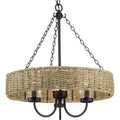 PROGRESS LIGHTING P550127-31M Matte Black Pembroke Collection Three-Light 21.5" Matte Black Coastal Outdoor Pendant with Mocha Rattan Accents and Seeded Glass Shade