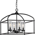 PROGRESS LIGHTING P550128-31M Matte Black Swansea Collection Four-Light 18" Matte Black Transitional Outdoor Chandelier with Clear Glass Shades