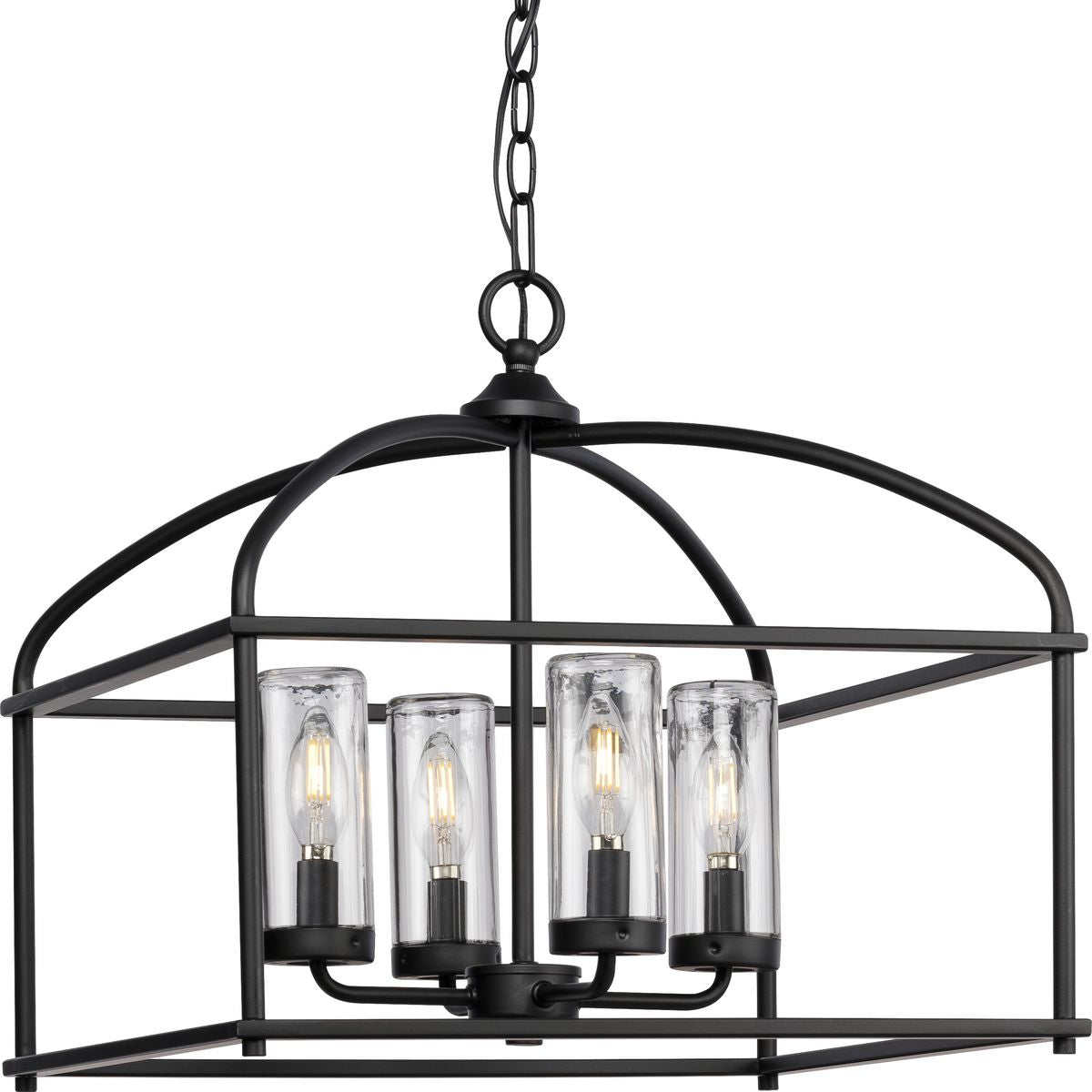 PROGRESS LIGHTING P550128-31M Matte Black Swansea Collection Four-Light 18" Matte Black Transitional Outdoor Chandelier with Clear Glass Shades