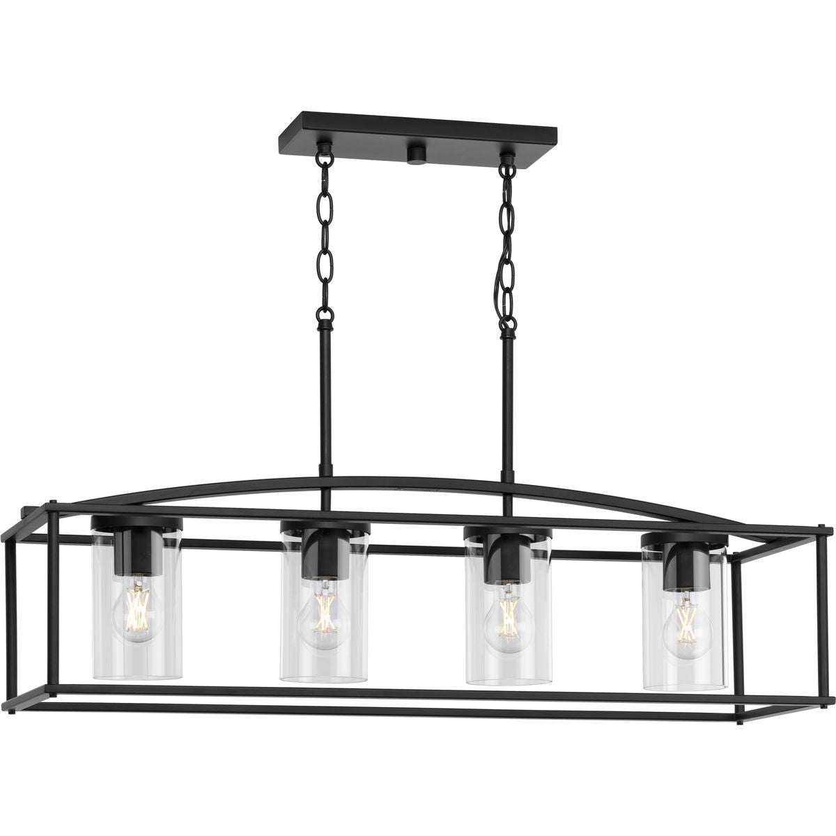PROGRESS LIGHTING P550129-31M Matte Black Swansea Collection Four-Light Three 6" Matte Black Transitional Outdoor Chandelier with Clear Glass Shades