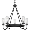 PROGRESS LIGHTING P550130-31M Matte Black Swansea Collection Four-Light 24" Matte Black Transitional Round Outdoor Chandelier with Clear Glass Shades