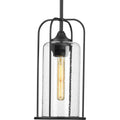 PROGRESS LIGHTING P550292-031 Textured Black Watch Hill Collection One-Light Textured Black and Clear Seeded Glass Farmhouse Style Outdoor Hanging Pendant Lantern