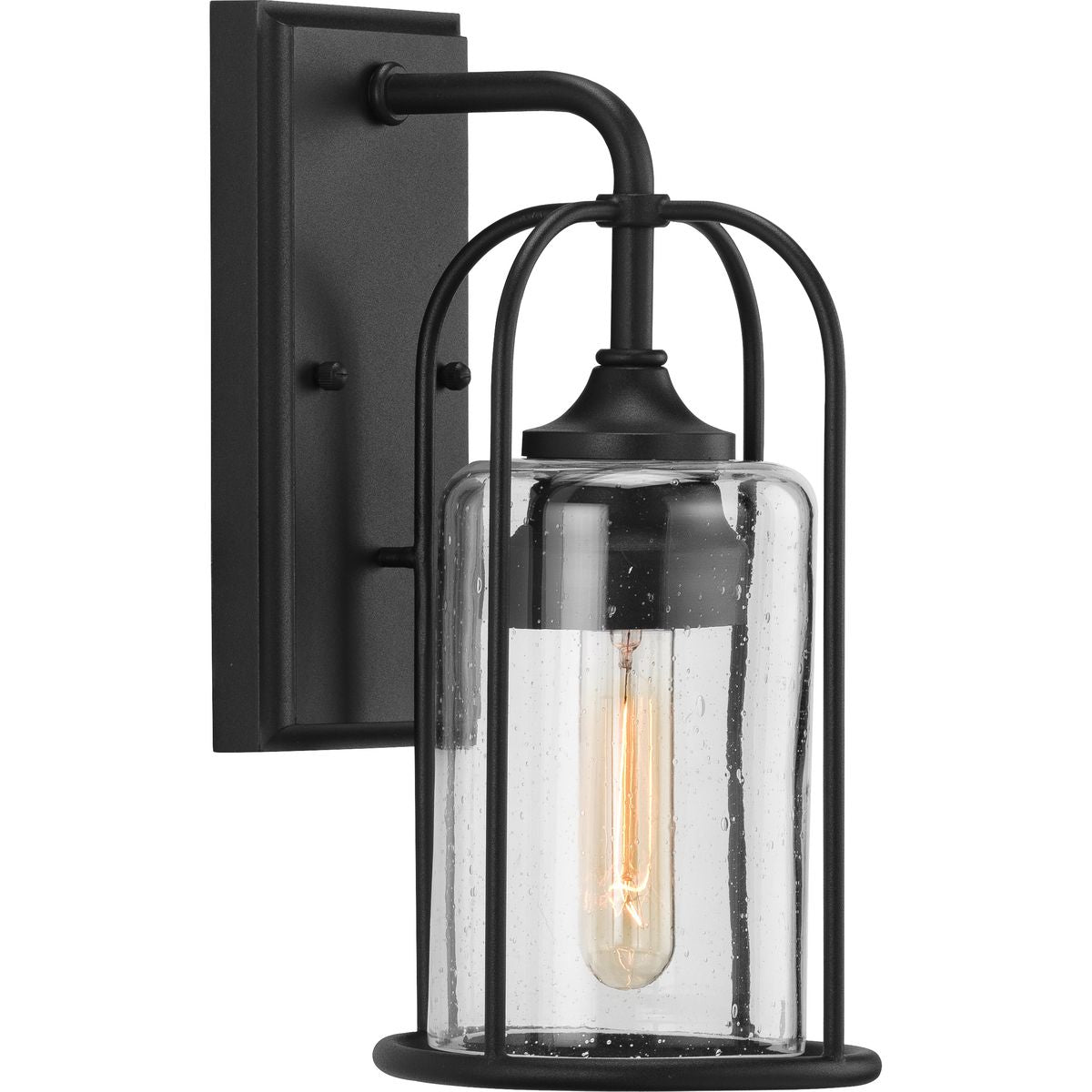 PROGRESS LIGHTING P560255-031 Textured Black Watch Hill Collection One-Light Textured Black and Clear Seeded Glass Farmhouse Style Small Outdoor Wall Lantern