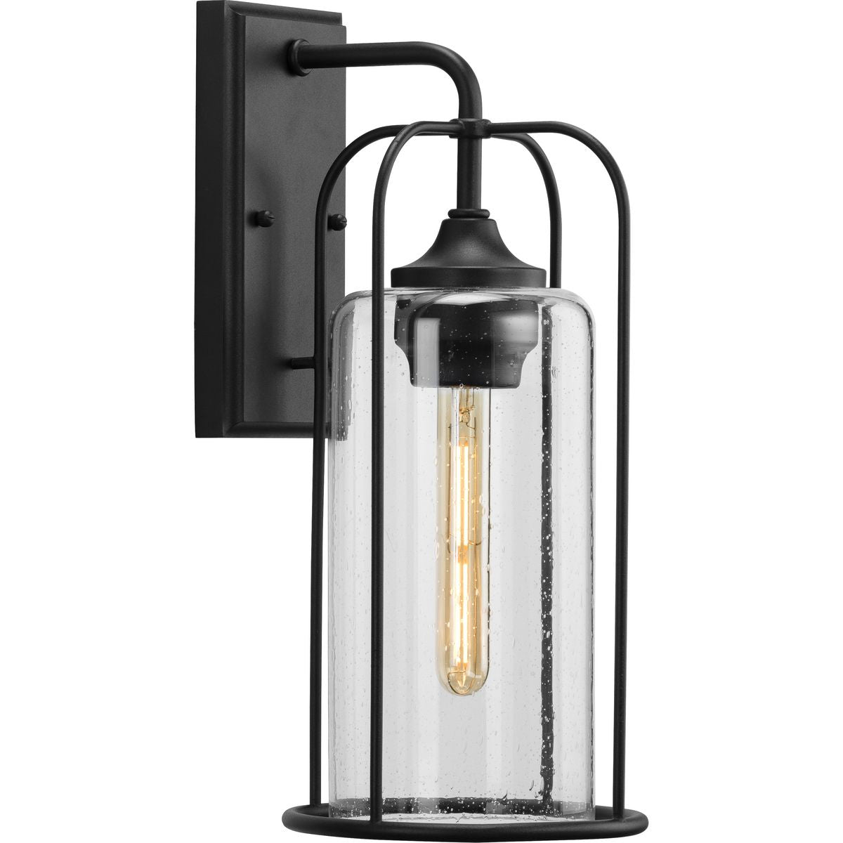 PROGRESS LIGHTING P560256-031 Textured Black Watch Hill Collection One-Light Textured Black and Clear Seeded Glass Farmhouse Style Medium Outdoor Wall Lantern