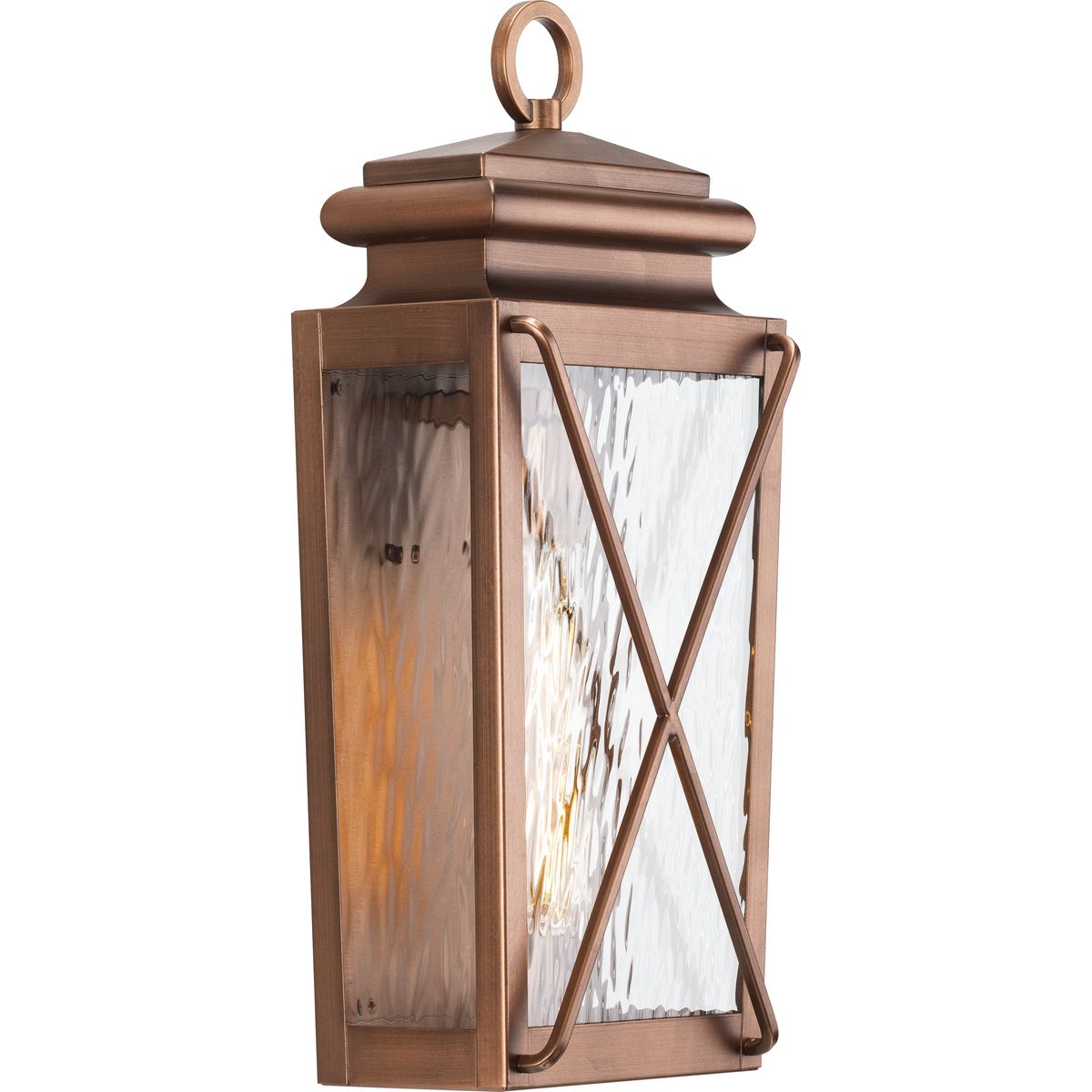 PROGRESS LIGHTING P560261-169 Antique Copper Wakeford Collection One-Light Antique Copper and Clear Water Glass Transitional Style Small Outdoor Wall Lantern
