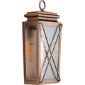 PROGRESS LIGHTING P560262-169 Antique Copper Wakeford Collection One-Light Antique Copper and Clear Water Glass Transitional Style Medium Outdoor Wall Lantern